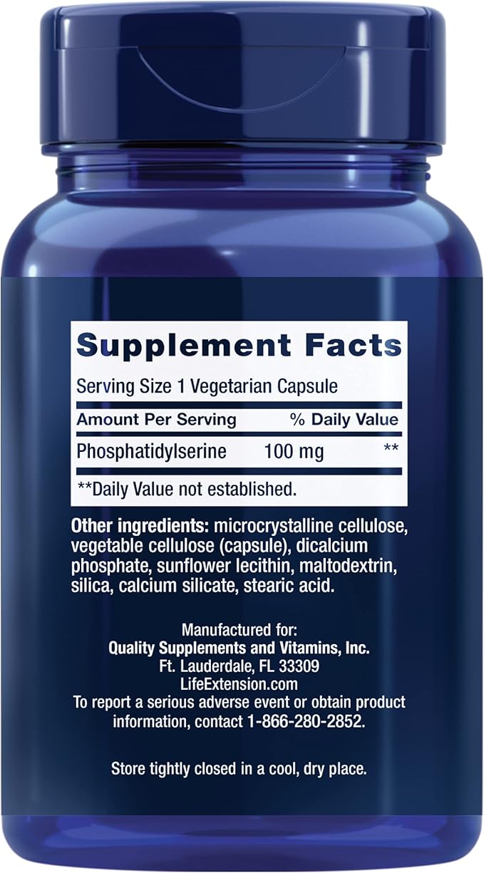 Life Extension PS Caps phosphatidylserine for Cognitive Performance Gluten-Free Non-GMO Vegetarian 100 Capsules