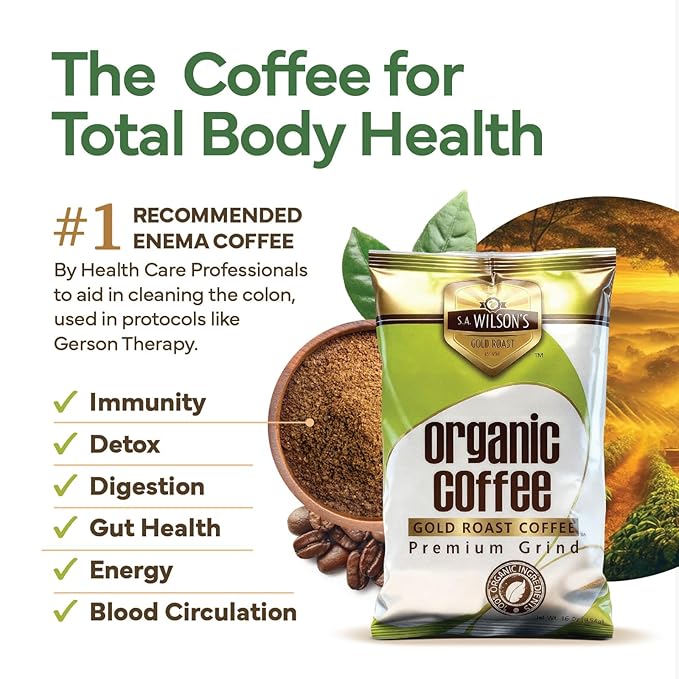 SA Wilson’s Coffee Enema – Organic Enema Coffee – USDA Organic Ground Coffee – High Caffeine &amp High Palmitic Acid for Liver Detox Colon Cleanse Digestion &amp Energy Support – Enema Detox Suppo