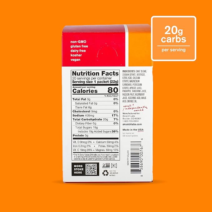 Skratch Labs Hydration Sports Drink Mix Packets – Real‑Fruit Electrolyte Powder for Fast Hydration &amp Endurance | Fruit Punch | 20 Pack | Vegan Non‑GMO Clean Ingredients