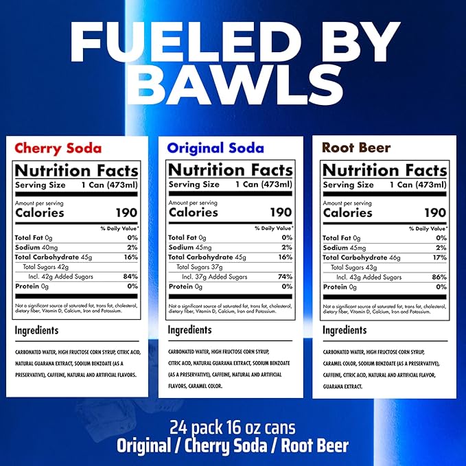 BAWLS Guarana Variety Pack BAWLS Guarana Drink Guarana Soda Guarana Fueled Soda for Energy High Energy Caffeinated Drink 16oz 24 Pack Cans