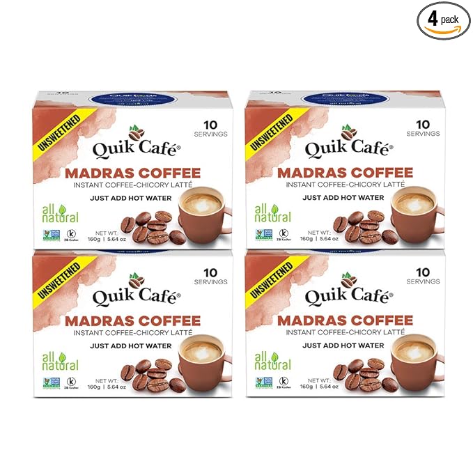 Quik Cafe Unsweetened Madras Coffee - 5.64 Ounce (Pack of 4)