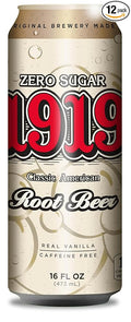 1919 Zero Sugar Draft Root Beer Soda 16oz Cans Caffeine-Free Sugar Free and Real Vanilla Small Batch Creamy Full Bodied Family-Founded Birthday Parties Sporting Events Made in USA 12-Pack