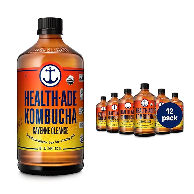 Health-Ade Kombucha Tea Organic Drink Fermented Tea with Living Probiotics Detoxifying Acids Supports Gut Health Non-GMO Vegan Gluten Free 12 Pack (16 Fl Oz Bottles) Cayenne Cleanse