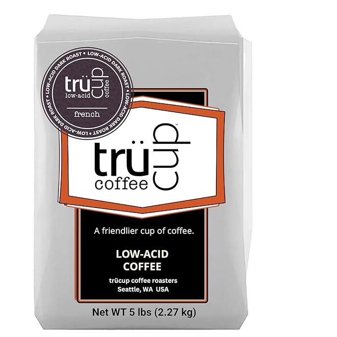 trücup Low Acid Coffee French Roast Coffee Ground - Drip Grind 5 LB Natural Water&ampSteam Process 60% Less Acid Smooth Flavor Stomach-Friendly Rich in Antioxidants