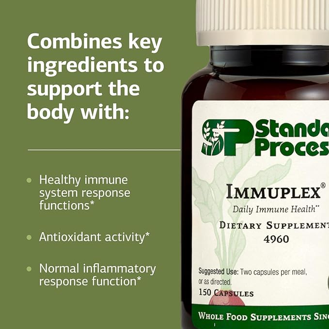 Standard Process Inc. Immuplex - Daily Immune Support Supplement with Folate Iron Vitamin C &amp Vitamin A - Mineral Supplement with Antioxidant Ingredients - 150 Capsules