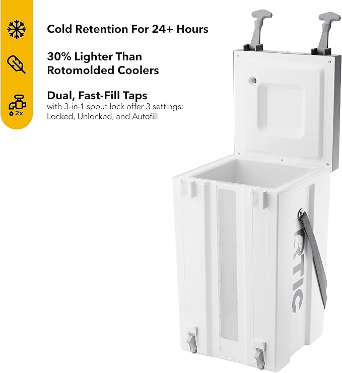 RTIC Halftime Water Cooler Portable Carrier Container Drink Beverage Dispenser Stackable with 2 Taps Bottleless BPA-Free for Sports Camping BBQ Parties Picnic &amp More White