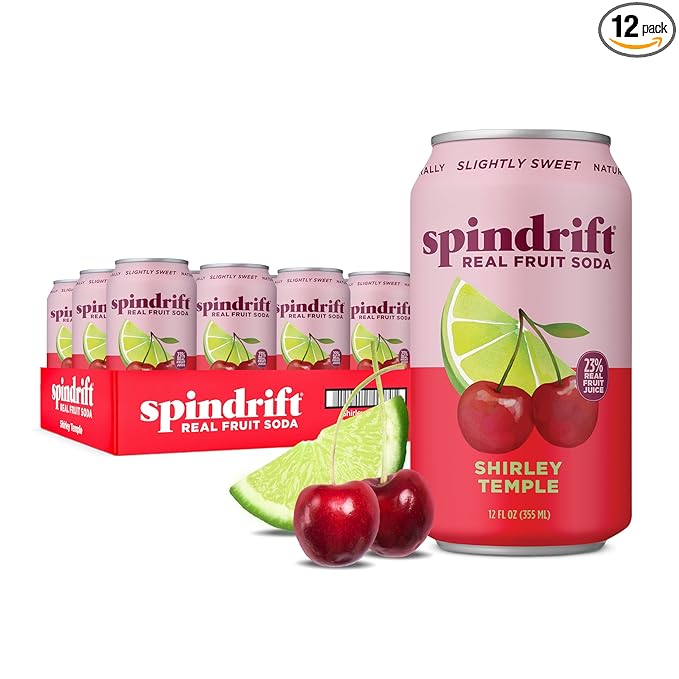 Spindrift Shirley Temple Cherry Citrus Soda Made with Real Squeezed Fruit 12 Pack Case