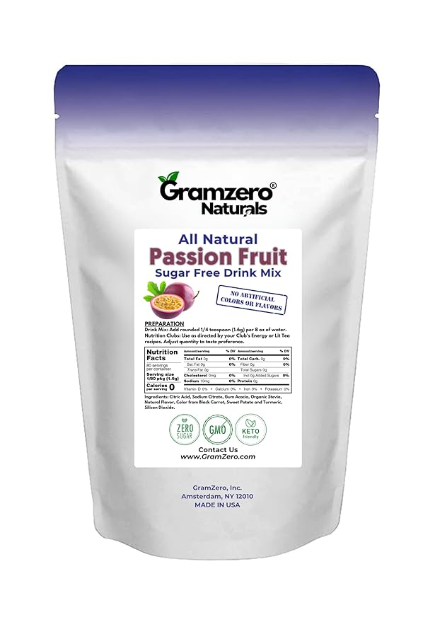 GramZero All Natural Passion Fruit Zero Calorie Sugar Free Drink Mix Great For Nutrition Club Loaded Tea Stevia Sweetened