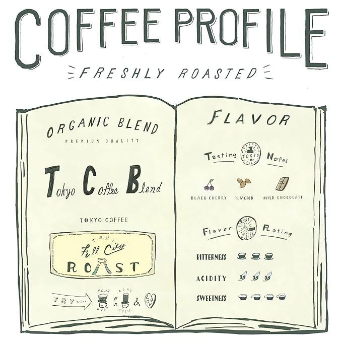 TOKYO COFFEE Organic Blend Medium Dark Roast Whole Bean Coffee from Japan - 12oz Bag - Sweet and Smooth Signature Blend made with 100% Arabica Beans