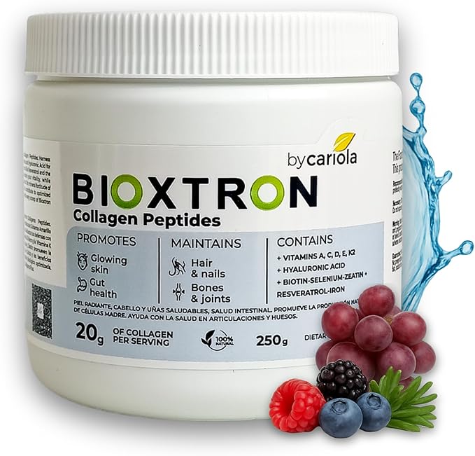 Bioxtron Collagen Peptides Powder - Unflavored Type I Bovine with Stem Cell Renewal for Hair Nail Skin Gut Bone &amp Joint Health Support - Hyaluronic Acid Protein Biotin (250 gr)