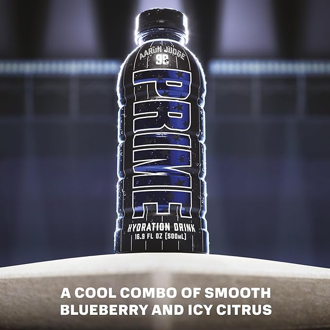 PRIME Hydration Aaron Judge Sports Drinks Electrolyte Enhanced for Replenishing Fluids 250mg BCAAs B Vitamins Antioxidants Low Sugar 16.9 Fl Oz 12 Pack
