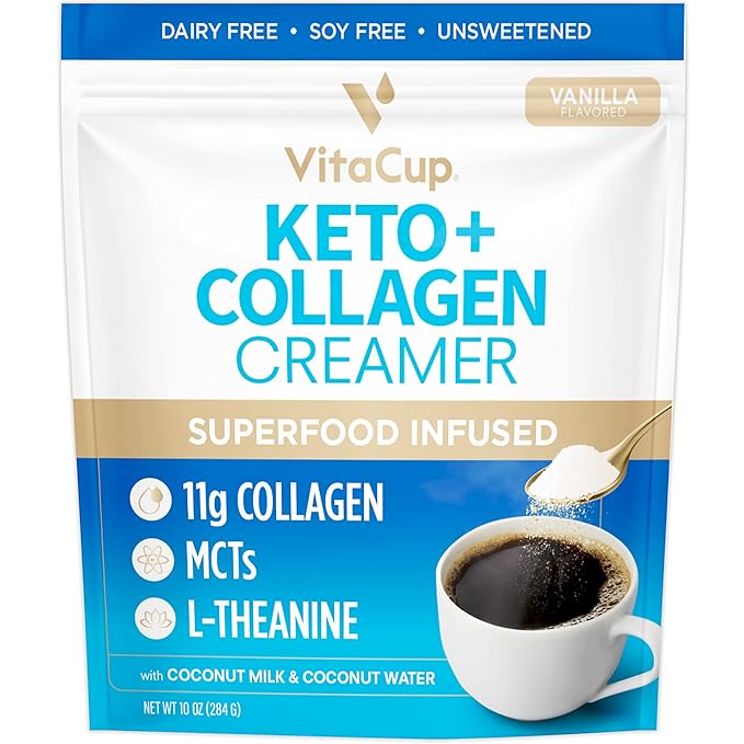Vitacup Genius Ground Coffee &amp Keto + Collagen Vanilla Coffee Creamer Bundle for Keto Diet Energy &amp Focus 11 oz Ground Coffee Bag &amp 10 oz Creamer Powder Bag