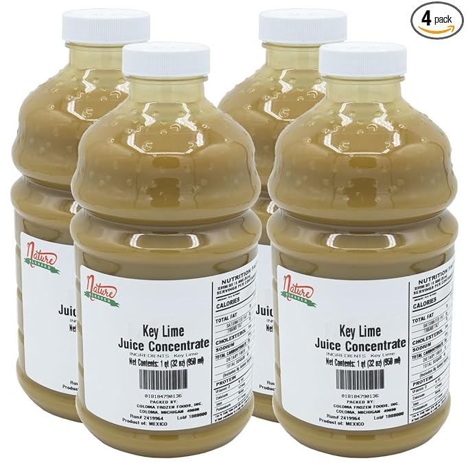 Nature Blessed 100% Pure Key Lime Fruit Juice Concentrate - 4 Quarts (4/32 fl oz bottles) Great for Home Vintners Home Brewers Mead Smoothies or Making Jelly