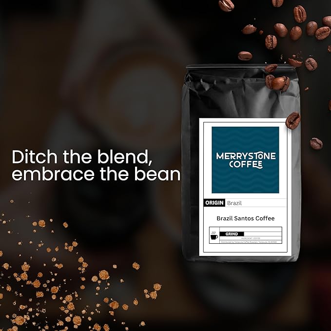 Merrystone Brazil Santos Single Origin Medium Roast Roasted to Order Coffee 1 Lb Coarse Grind
