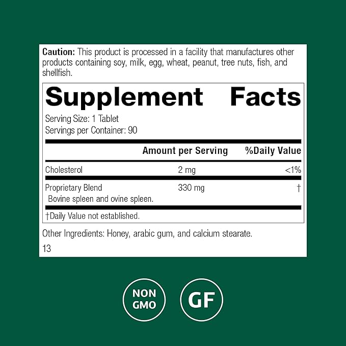 Standard Process Spleen Desiccated - Whole Food-Based Supplement to Support Spleen Health - Aid Healthy Immune System - Supplement with Proprietary Blend with Bovine &amp Ovine Spleen - 90 Tablets