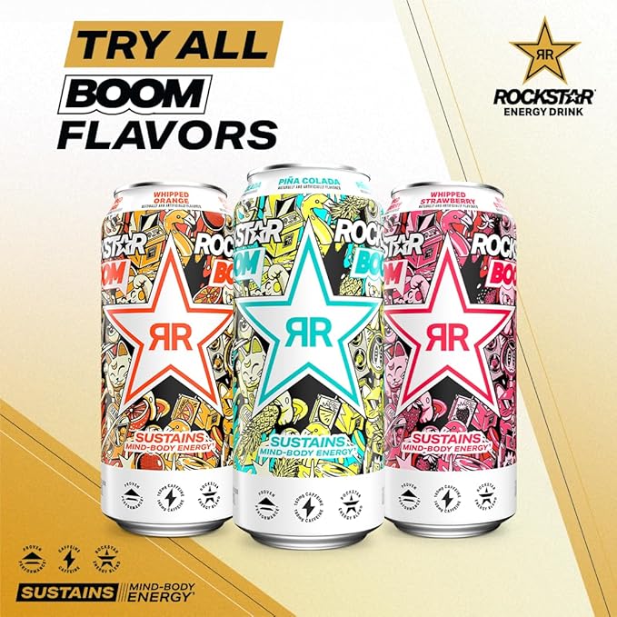 Rockstar Energy Drink Boom Whipped Orange 16 Fl Oz (Pack of 12)