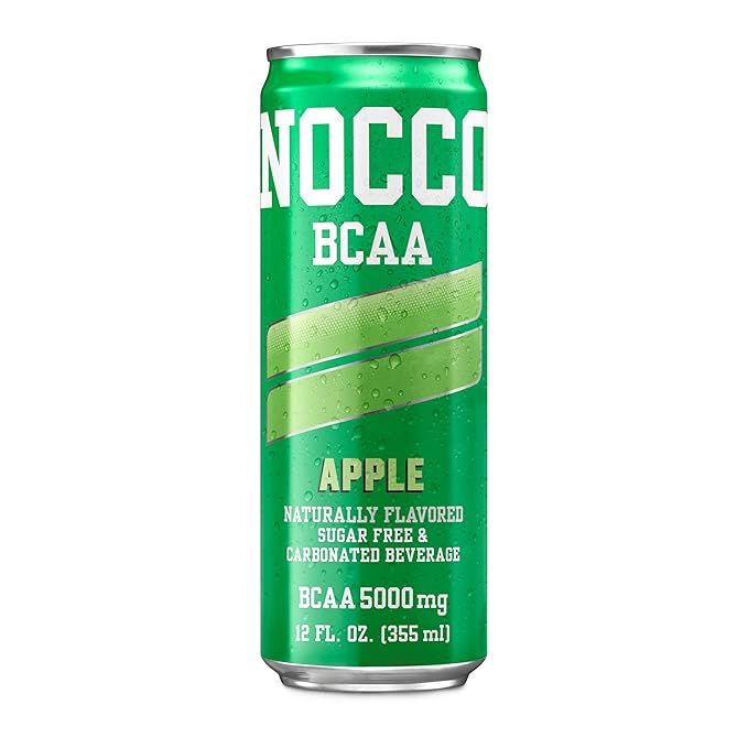NOCCO Zero Sugar BCAA Drink Apple - 12 Fl Oz (Pack of 12) - 0mg Caffeine Sugar Free with Branched Chain Amino Acids Carbonated &amp Low Calorie B Vitamins Grab &amp Go Performance Beverage