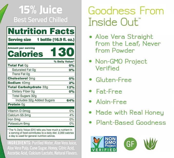 Alo Original Exposed Aloe Vera Drink 16.9 Fl Oz (Pack of 12)