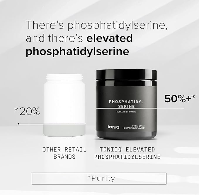 Toniiq Phosphatidylserine - 400mg Formula - World’s First 50% Purity - Highest Purity in The US - Soy Free Phosphatidylserine Supplement - 90 Veggie Capsules