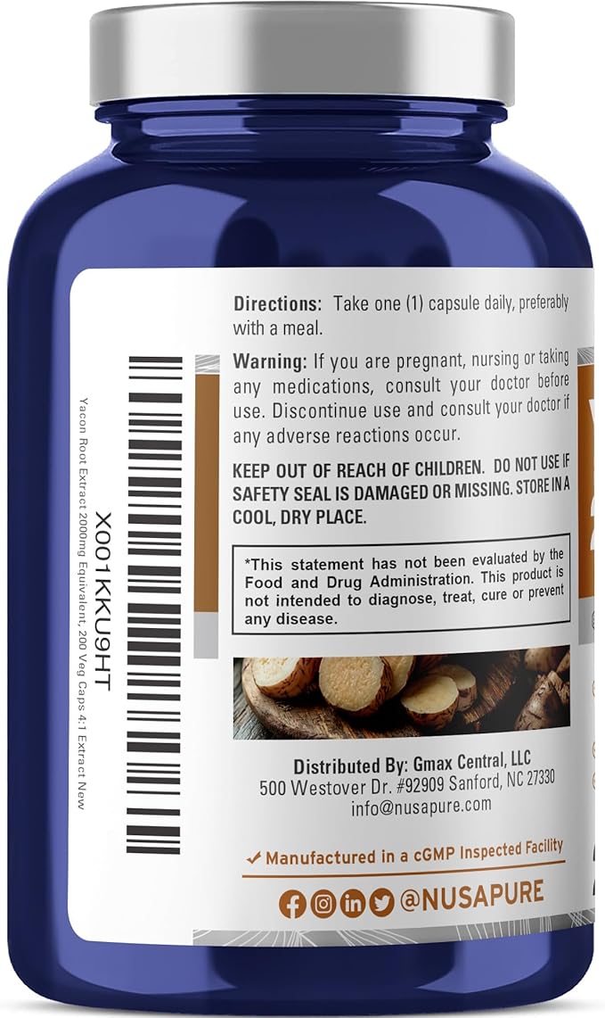 NusaPure Yacon Root Extract 2000mg 200 Vegetarian Capsules (Extract 4:1 Non-GMO Vegan)