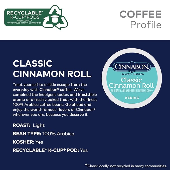 Cinnabon Classic Cinnamon Roll Keurig Single-Serve K-Cup Pods Light Roast Coffee 48 Count