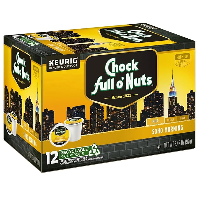 Chock Full o'Nuts Soho Morning Coffee Mild Roast Compatible with K-Cup Pods 12 CT (Pack of 2)