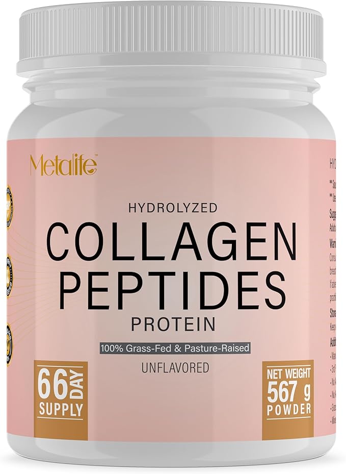 Collagen Powder 20 Oz 66 Servings Hydrolyzed Collagen Peptides Grass-Fed Bovine Unflavored Made in Canada Supports Joints Skin Hair &amp Nails Protein Supplement for Women &amp Men