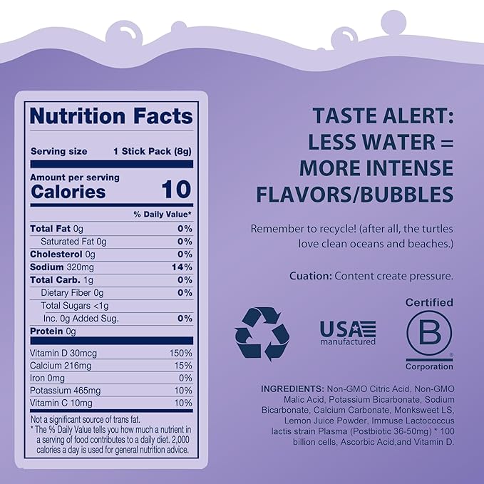 Bobelo Self Carbonating Hydration Drink | Lavender Lemonade 15 Count | Low Calorie Electrolytes Powder Packets Drink Mix | Sparkling Water &amp Soda Alternative | Keto Friendly | Water Enhancer Suga