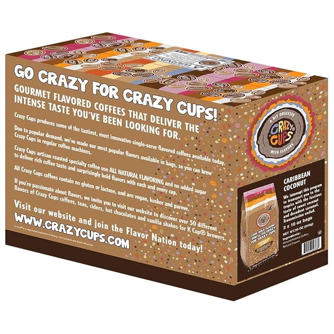 Crazy Cups Flavored Ground Coffee Caribbean Coconut in 10 oz Bags For Brewing Flavored Hot or Iced Coffee 3 Pack