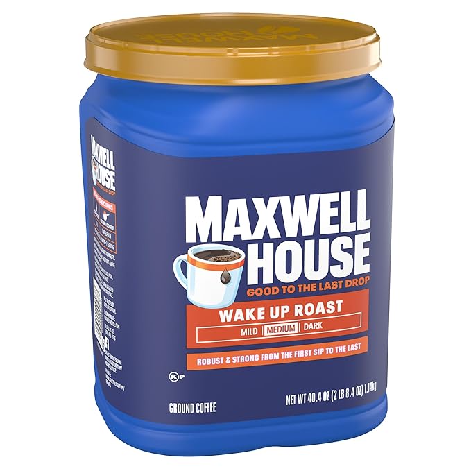 Maxwell House Ground Coffee Kosher 1 Canister for Mornings and Afternoon Pick-Me-Ups Wake Up Roast Medium Roast 40.4 oz
