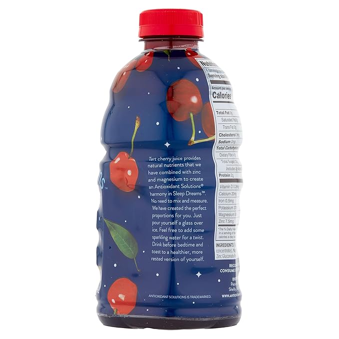Antioxidant Solutions Sleep Dreams - 100% Tart Cherry Juice with Zinc &amp Magnesium - No Added Sugar - 32 fl oz Bottles (6-Pack)