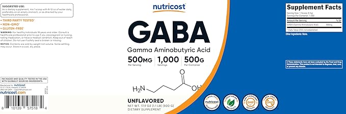 Nutricost Pure GABA 500G Powder (Gamma Aminobutyric Acid) (500 Grams/1.1 pounds)