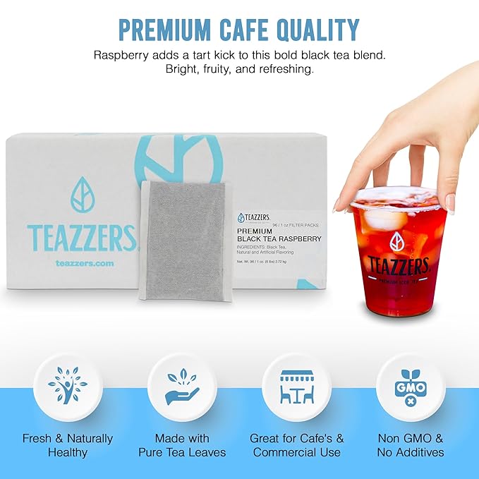 Teazzers Premium All-Natural Black Tea Bags– Great for Foodservice Commercial Ice Tea Brewers | Unsweetened USA-Made Bulk Green Tea for Restaurants Cafés &amp Home Brewing (1 Ounce 96 Count)