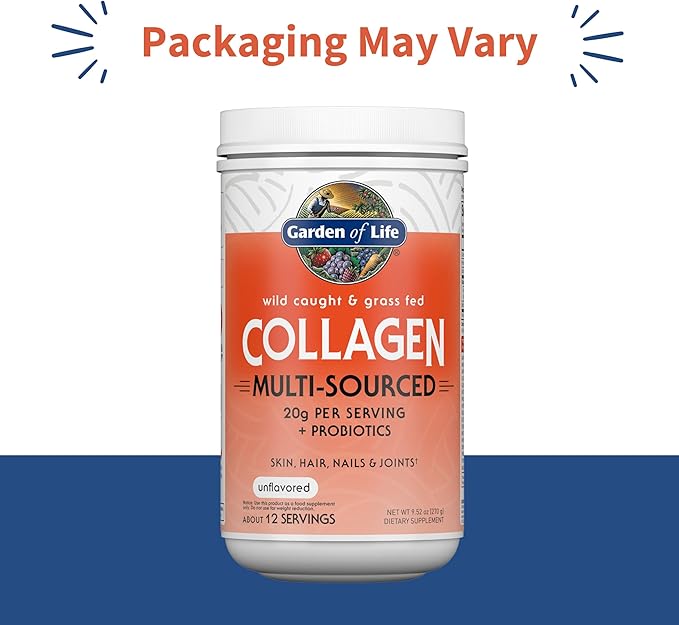 Garden of Life Marine &amp Grass-Fed Collagen Peptides Powder Supplement (Type I III) with Probiotics &amp BCAAs for Mobility Joint Health Hair Skin &amp Nails - Unflavored 20g per Serving 12
