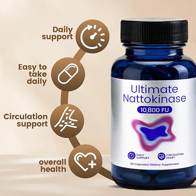 Ultimate Nattokinase Supplement with 10800 FU of Nattokinase Natural Support for Circulation &amp Cardiovascular Health Odorless Fermented Soy Enzyme Easy Daily Routine 120 Count