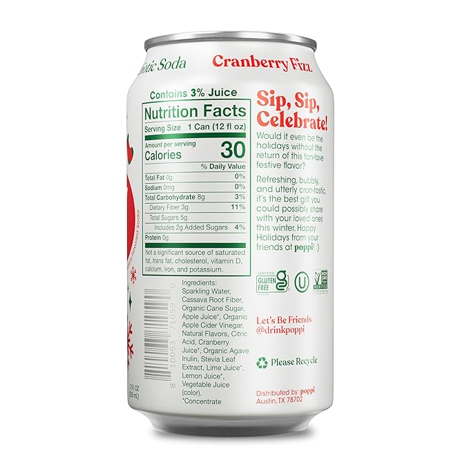 Poppi Sparkling Prebiotic Soda Beverage with Apple Cider Vinegar Seltzer Water and Fruit Juice Cranberry Fizz Flavor 12 Fl Oz Pack of 12 Packaging May Vary