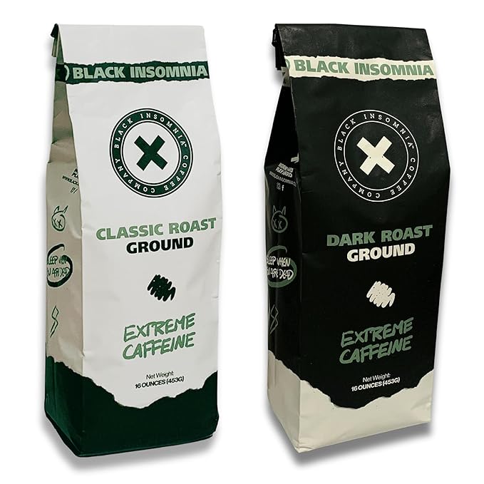 Black Insomnia Coffee - Ground - Extreme Caffeine Variety Bundle - The Strongest Coffee in the World - 1lb Each