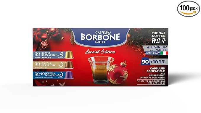 Caffè Borbone Limited Edition Holiday Variety Pack Aluminum Capsules Compatible with Nespresso Original Machines 100 Count