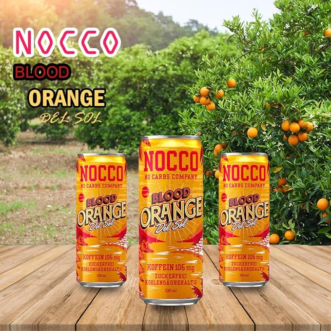 NOCCO BCAA DRINK | Blood Orange Del Sol 330 ml | BCAA | 105 mg caffeine | Energy drink | Buxtrade | Miscellaneous Quantities (24 cans)