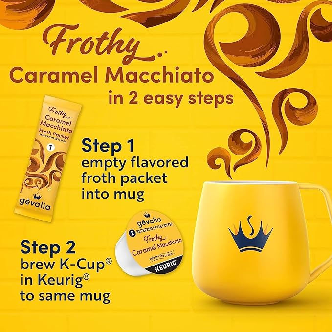 Gevalia Frothy 2-Step Caramel Macchiato Espresso Style K-Cup Coffee Pods &amp Froth Packets Kit 6 CT (Pack of 3)