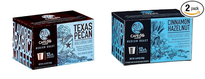 Cafe Ole HEB Single Serve Coffee Pods 12 count - 2 boxes (Texas Pecan &amp Cinnamon Hazelnut)
