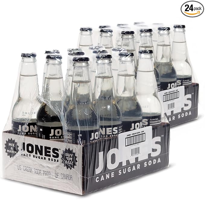 Jones Soda Co. Cream Soda Flavor | 100% Cane Sugar Soda | Craft Soda Pop | Soda Soft Drinks | 12 Oz Glass Bottle Soda (24)