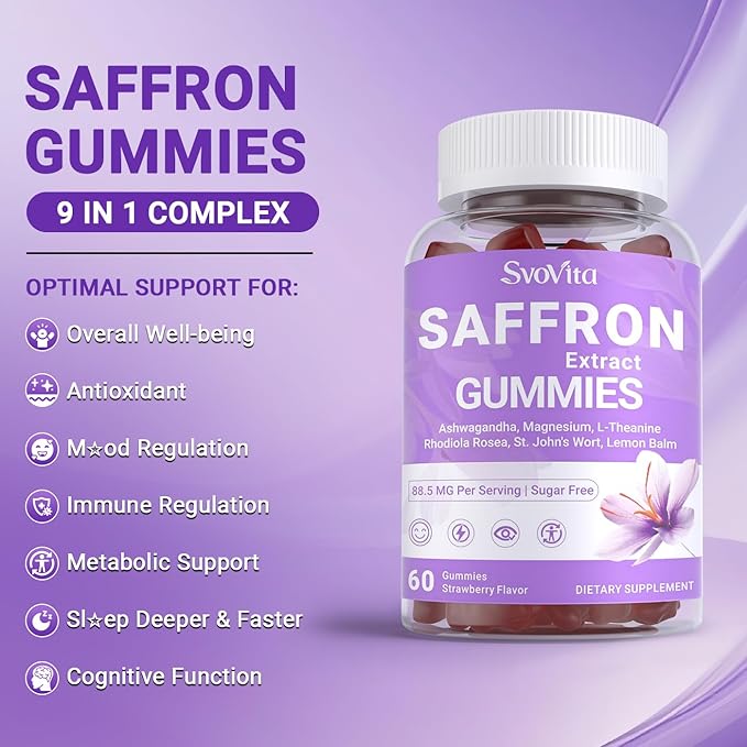 Saffron Supplements Gummies with Saffron Extract Sugar Free 60 Count
