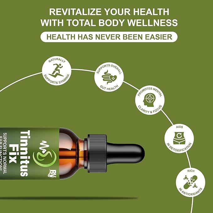 BLUE VIBE TinnitusFix Liquid Drop Supplement Advanced Maximum Strength Overall Health &amp Wellness Support TinnitusFix Premium Daily Health Management &amp Overall Support Formula (2oz / 60ml)