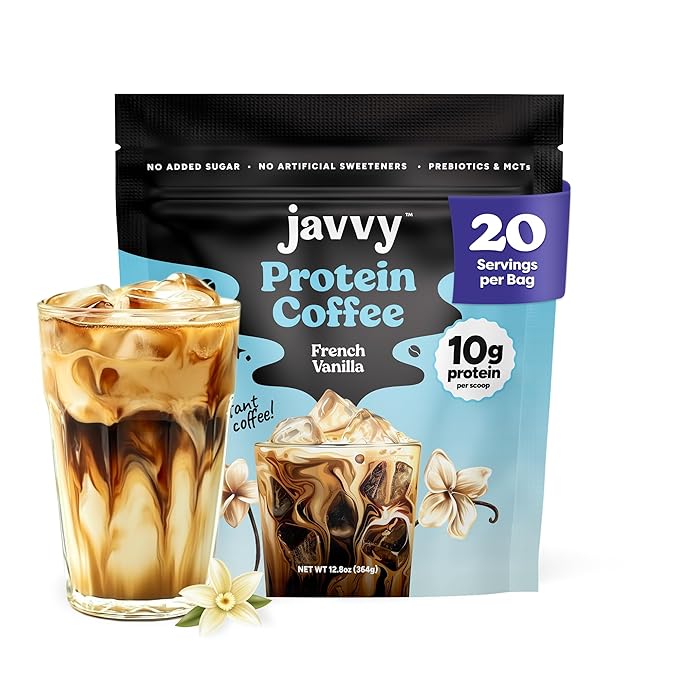 French Vanilla Protein Iced Coffee - Premium Whey Protein &amp Instant Iced Coffees - 100% Natural Cold Brew - Zero Artificial Flavors &amp Sweeteners 80 mg Caffeine No Added Sugar 20 Servings