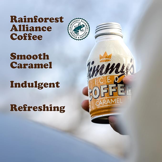 Jimmy's Iced Coffee Caramel BottleCan™ Multipack (12 x 275 ml) Refreshing Ready to Drink Rainforest Alliance Arabica Chilled Coffee Energy Drink