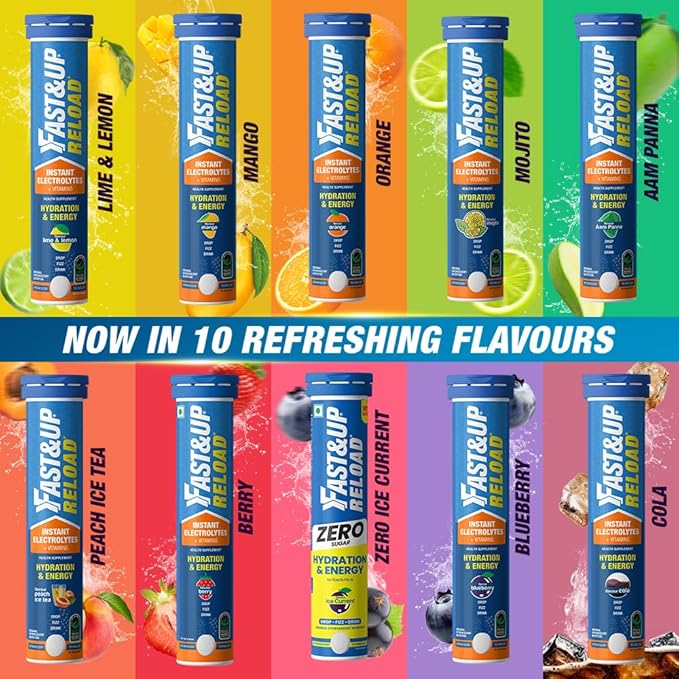 FAST&ampUP Reload - Electrolyte Energy Drink - Sports Nutrition Electrolyte Drink - Effervescent Tablets for Running &amp Cycling- 20 effervescent Tablets - Lime and Lemon Flavour