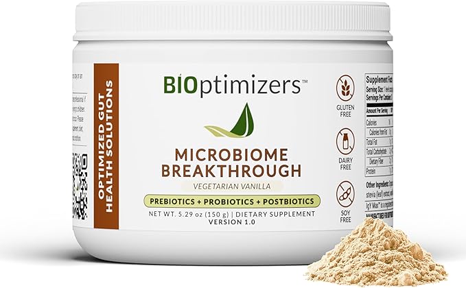Microbiome Breakthrough™ Gut Support Powder – Vegetarian Vanilla – With Probiotics Prebiotics and IgY Max® – Source of L-Glutamine – Supports Digestive Comfort Gas &amp Bloating Relief 30 Servings