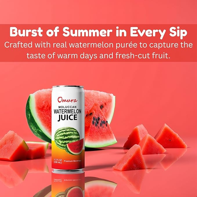 Omura Pack of 24 Watermelon Juice Drink Refreshing Watermelon Beverage with Natural Sweetness Non-GMO 11.3 Fl Oz (24-Pack)