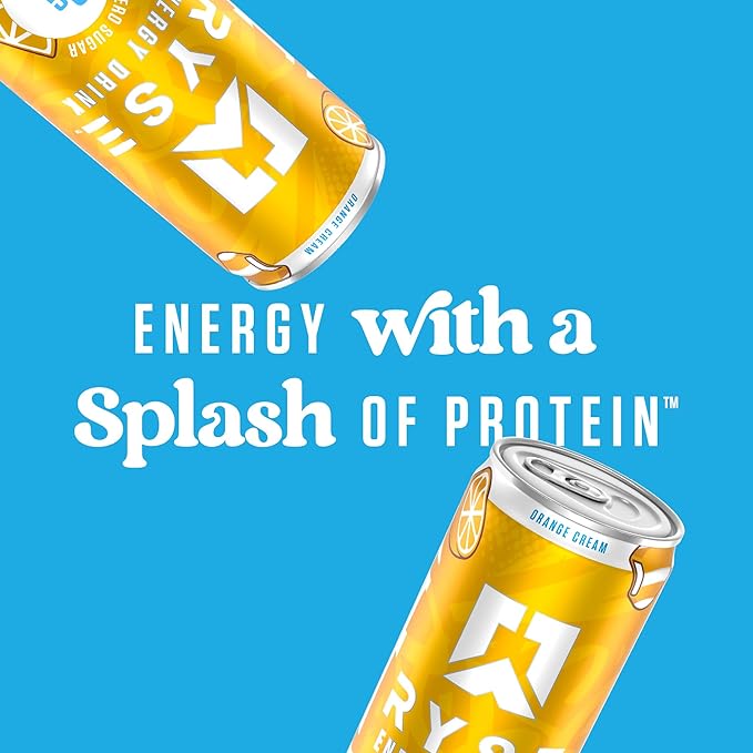 RYSE Functional Energy Drink - Orange Cream - 150mg Natural Caffeine 8g Whey Protein &amp 1g Prebiotics - Sugar Free Gut-Friendly Bloat-Free - 12 fl oz Cans (12-Pack)
